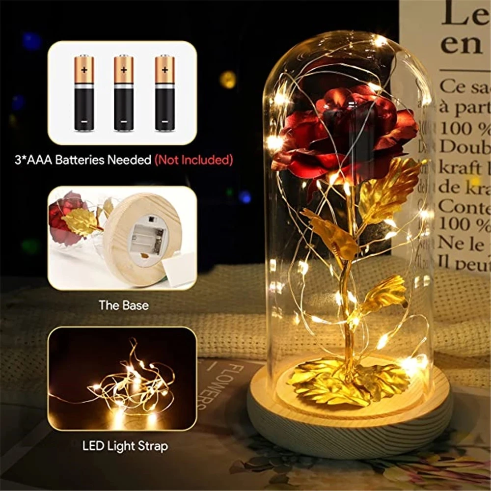 

Led Lights Gold Foil Rose Lasts Forever in Glass Dome with Gift for Mothers Day Valentine's Day Birthday Party Anniversary Home