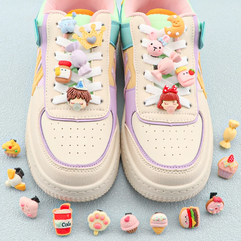 New Cute Girl Boy Shoelace Decoration Clips Shoe  Lace Buckle Cartoon Crown Cake Candy Macaron Colorful Casual Shoes Accessories