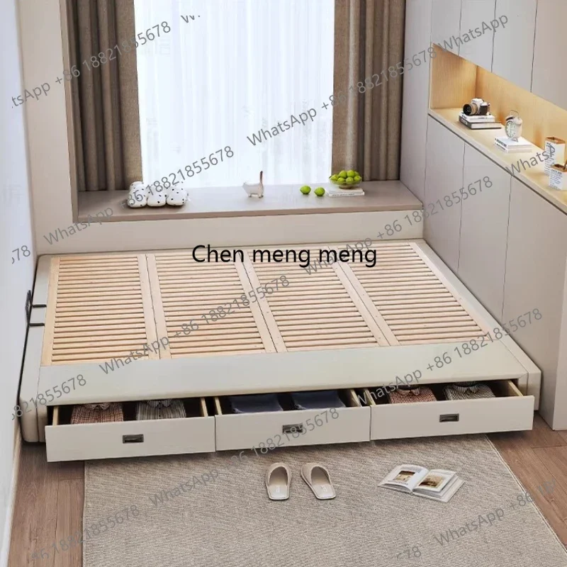 All solid wood no bedside storage bed beech row skeleton small apartment flush edge master bed E136