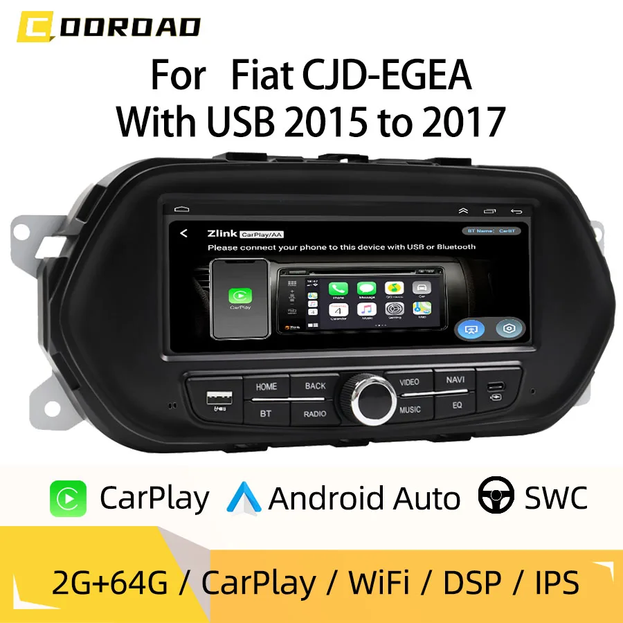 7“Android Car Radio For Fiat CJD-EGEA 2015 to 2017 With Buttons Wireless CarPlay Android Auto GPS Nav Bluetooth Steering Control