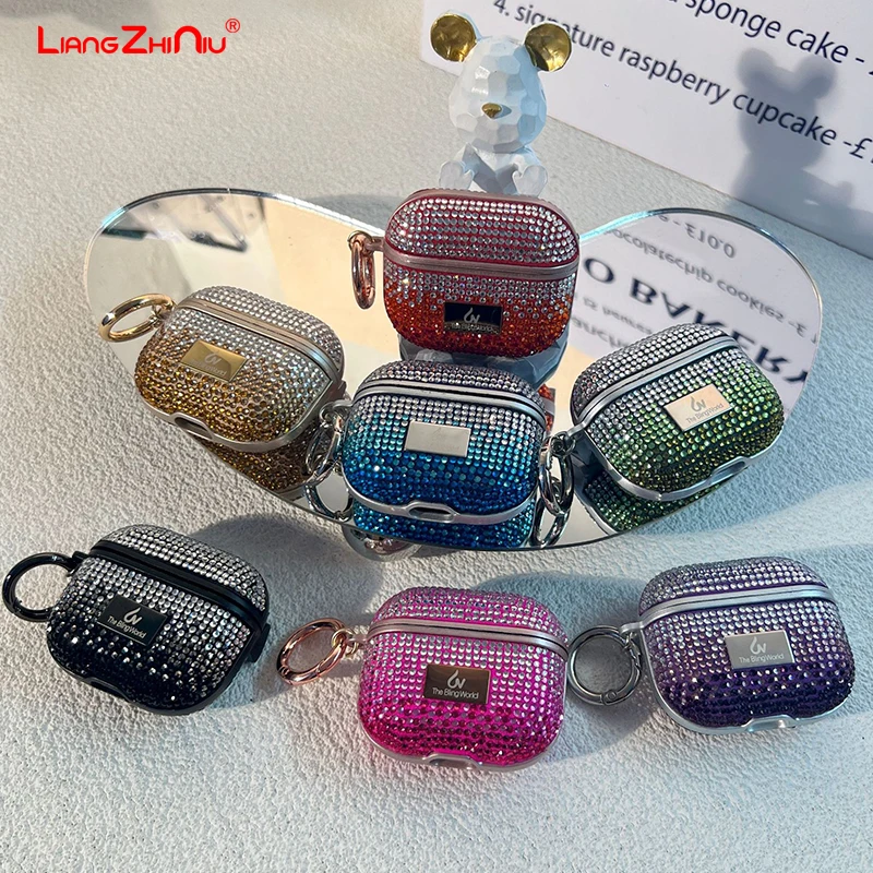 

Gradient Color Glitter Diamonds For Apple Airpods 3 2 1 Pro Diamond Encrusted Bling Bling Fashion Bluetooth Headphones Case