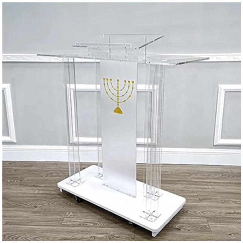 

Overhead Reading Podium with Led Lights (Yellow), Acrylic Floor-Standing with Casters, Imported Rolling Reception Desk,Clear