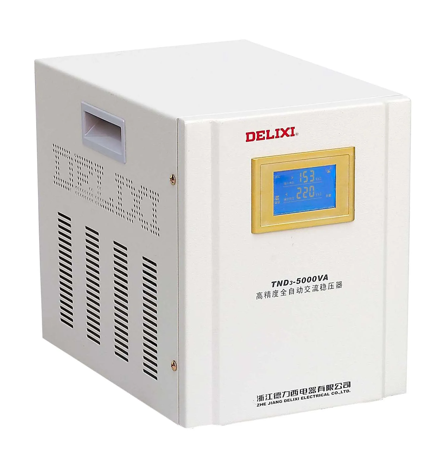 

DELIXI Single Phase Automatic AC Voltage Stabilizer TND3-5000VA High Accuracy Ragulated Power Supply 220V LCD Digital Display
