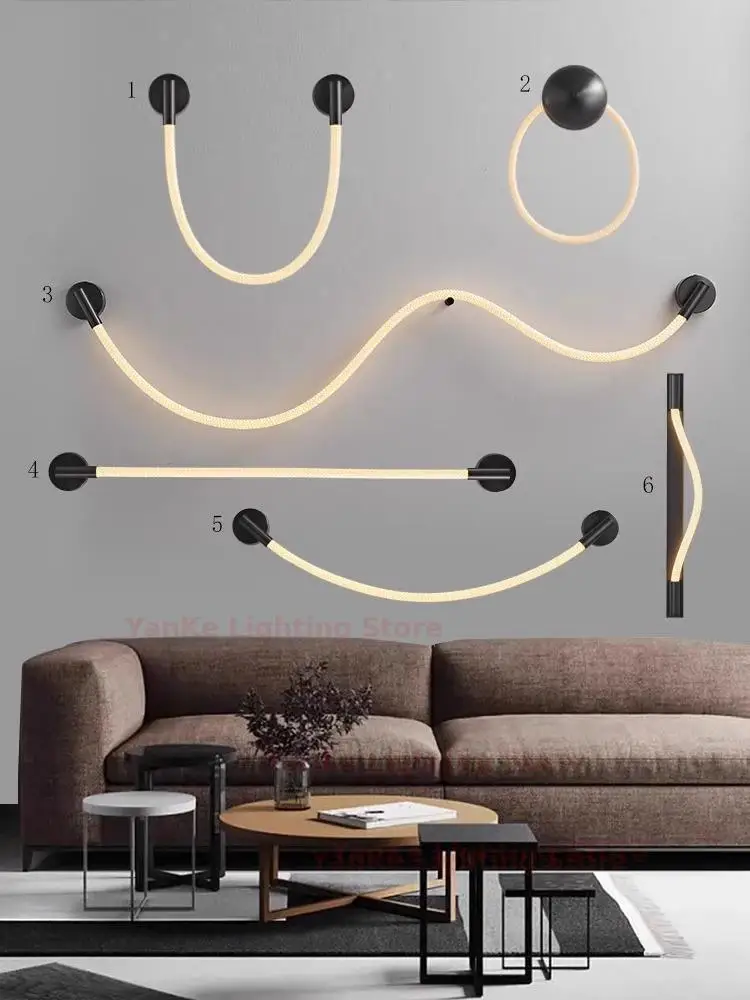 Modern designer minimalist living room light luxury line silicone note wall lamp Nordic simple creative art bedroom headboard