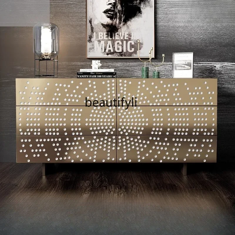 

ss1001 Italian minimalist style chest cabinet industrial style art dining side cabinet light luxury decorative drawer cabinet