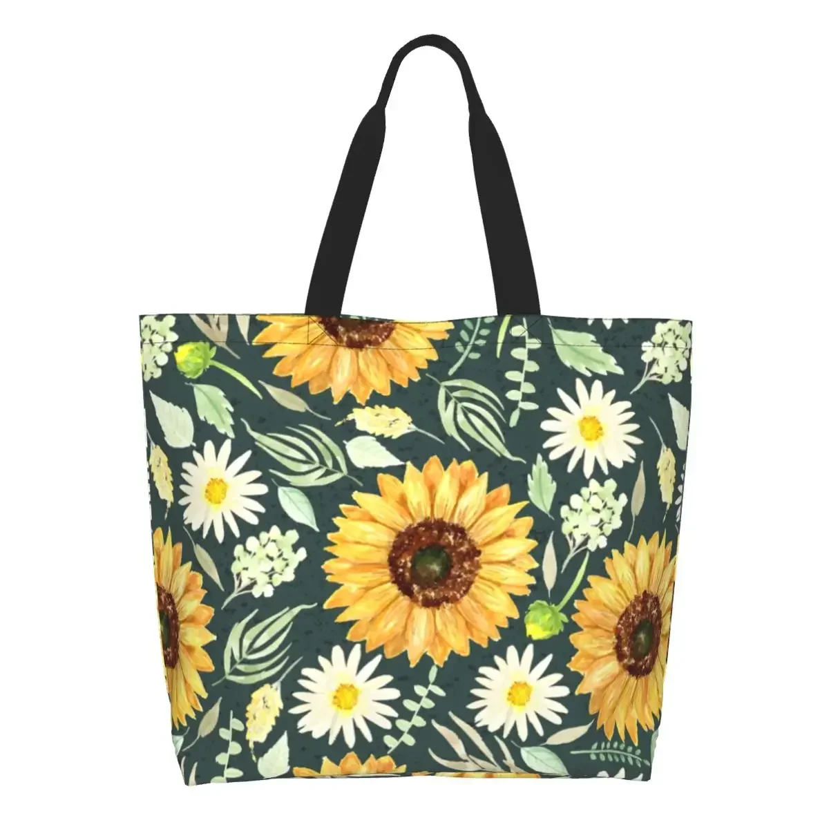 

Funny Floral Sunflowers And Daisies Shopping Tote Bags Reusable Flower Canvas Groceries Shopper Shoulder Bag