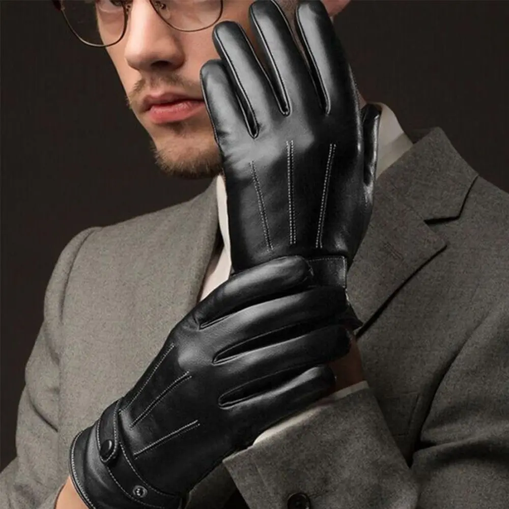 Männer Warme Winter Leder Handschuhe Herbst Motorrad Bildschirm Voll Finger Handschuhe Handschuhe Fäustlinge