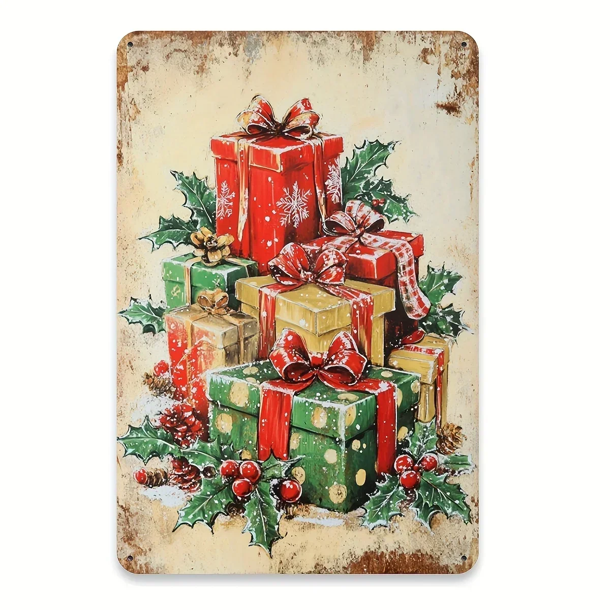 Letrero metálico vintage de Feliz Navidad - 20,32x30,48 cm |   Arte de Pared de Hierro Resistente para Decoración del Hogar,