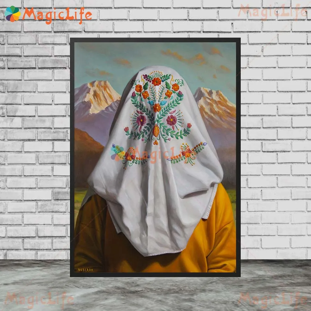 Vintage Surreal Portrait Poster Religion Girl Mary Wall Pictures For Living Room Wall Art Canvas
