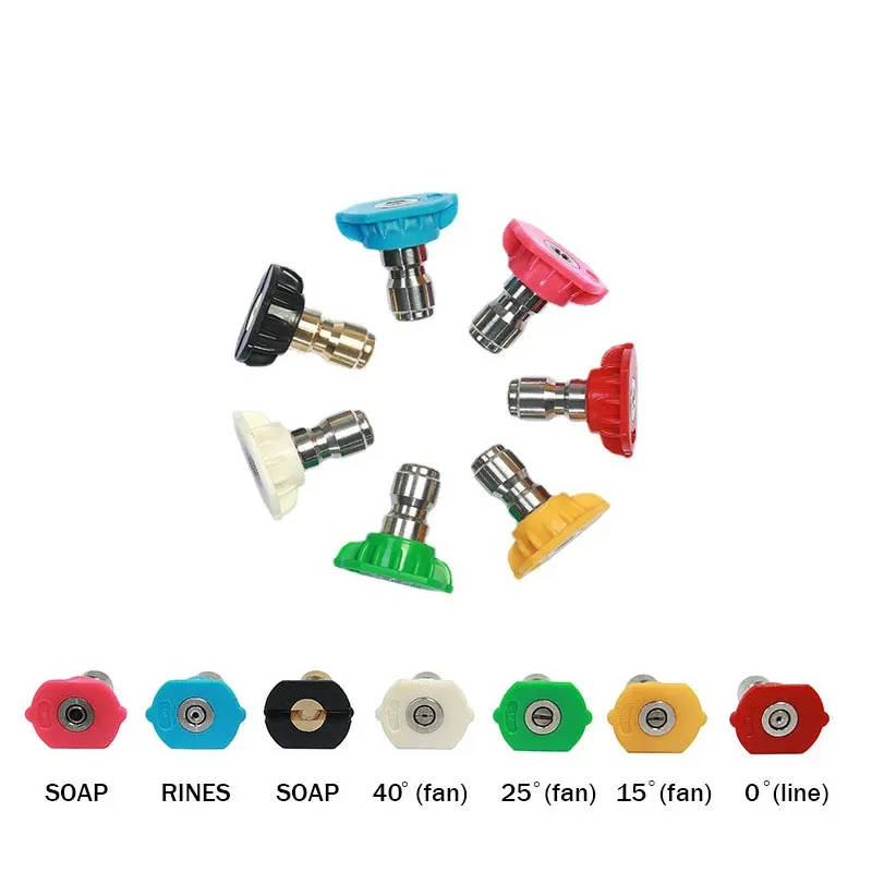 High Pressure Washer Tips Set With Nozzle Holder 7 Nozzle Tips 1/4 Inch Quick Connect 4000 PSI 5 Holes Holder for Pressure Gun