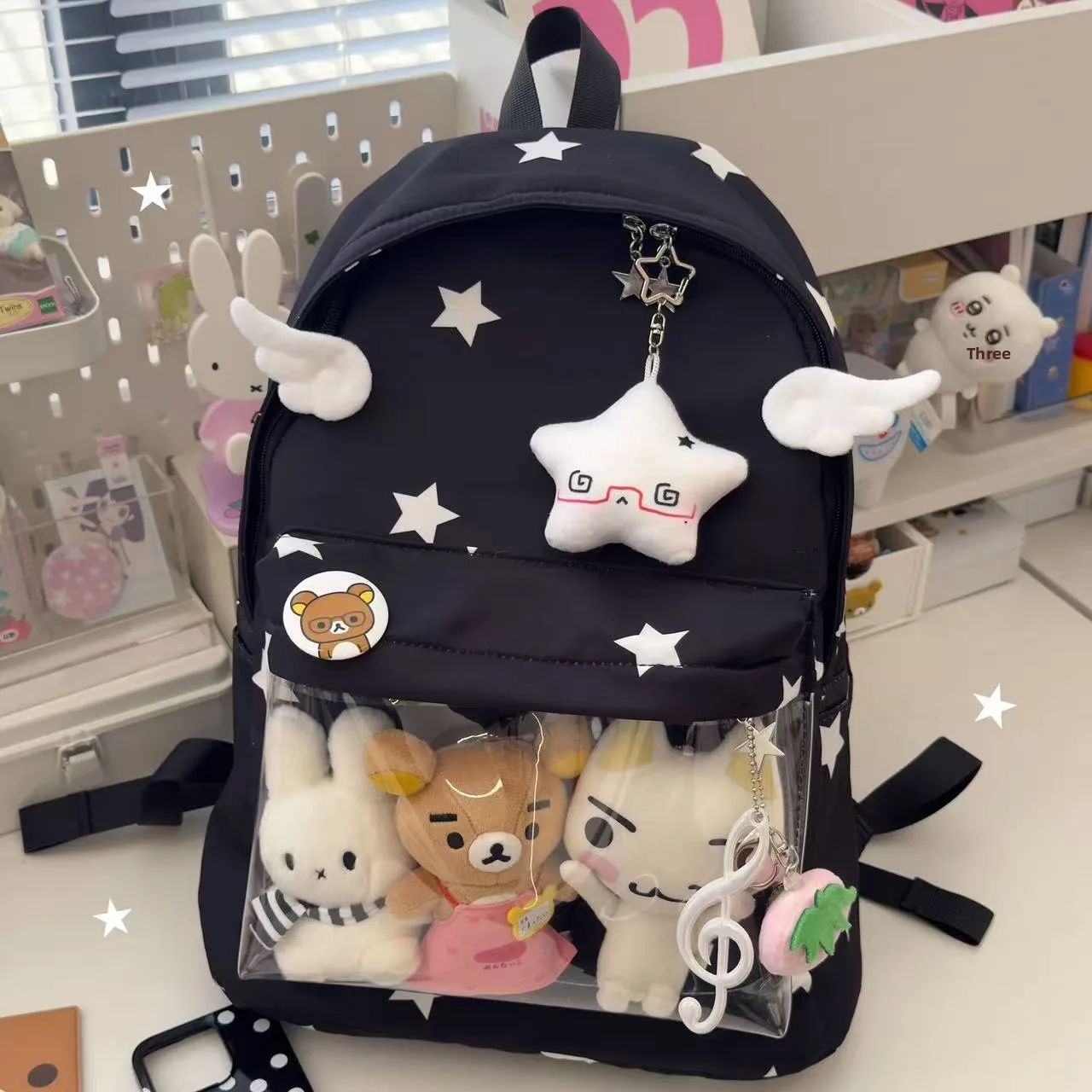 

Large Capaci Student Bapa Retro Flavor Star Pain Double oulder Bag Cute Versatile Japanese Sle Bookbag Commuter Sle