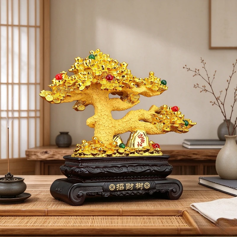 Resin Money Tree Figurine Feng Shui Fortune Tree Sculpture Office Desk Decor New Store Opening Business Gift Wealth Luck
