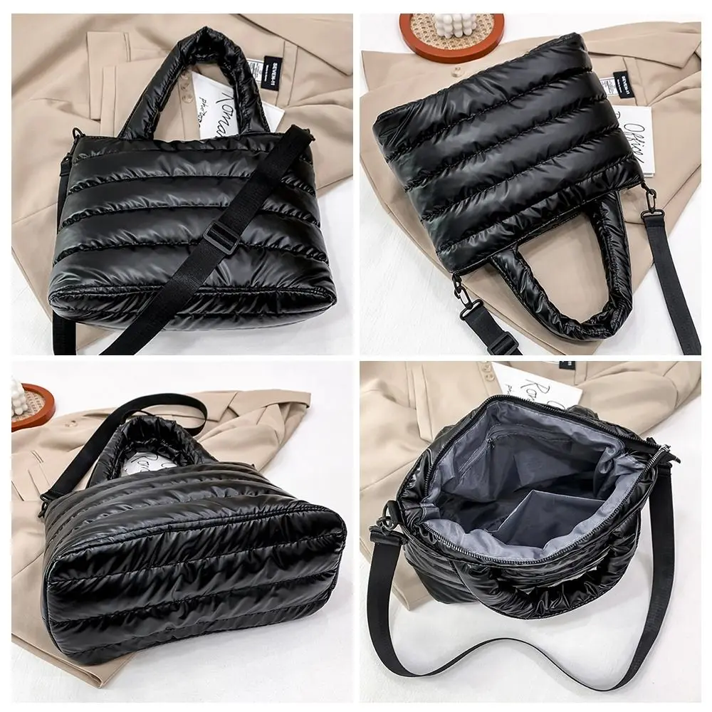 Lightweight Down Cotton Padded Shoulder Bag Puffer Tote Bag for Women Quilted Puffy Handbag Down Padding Crossbody Handbag