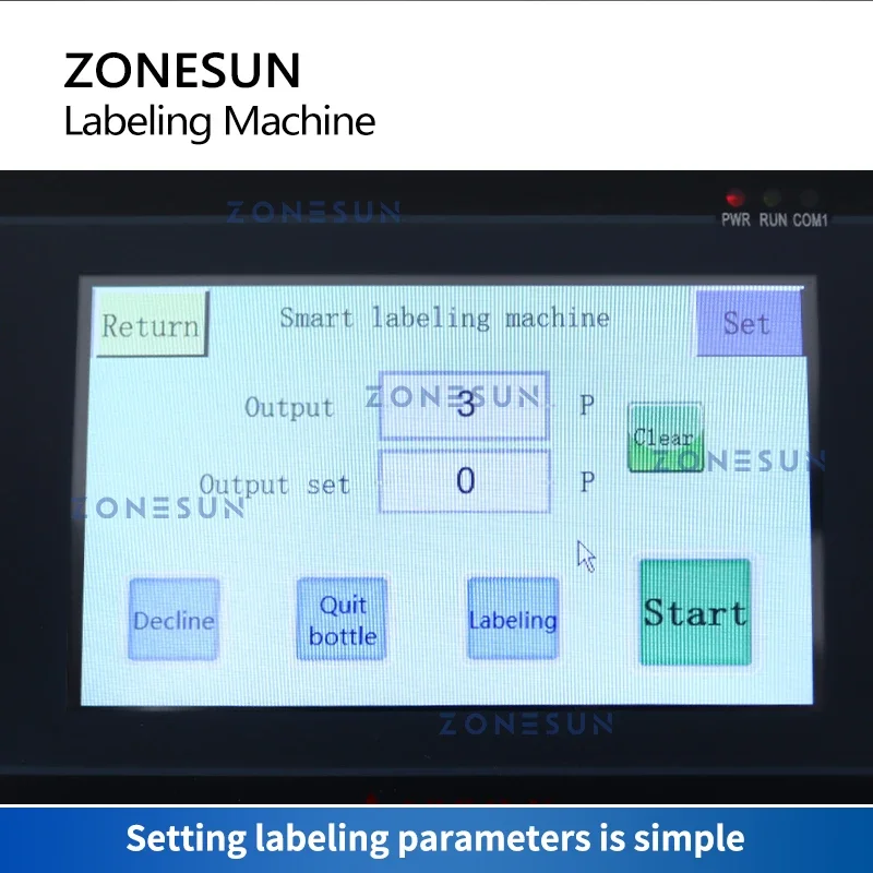 ZONESUN โต๊ะเครื่องติดฉลากทรงกลมขวดน้ําเครื่องดื่มเครื่องสําอางผลิตภัณฑ์ Label Applicator Slideway ZS-TB101