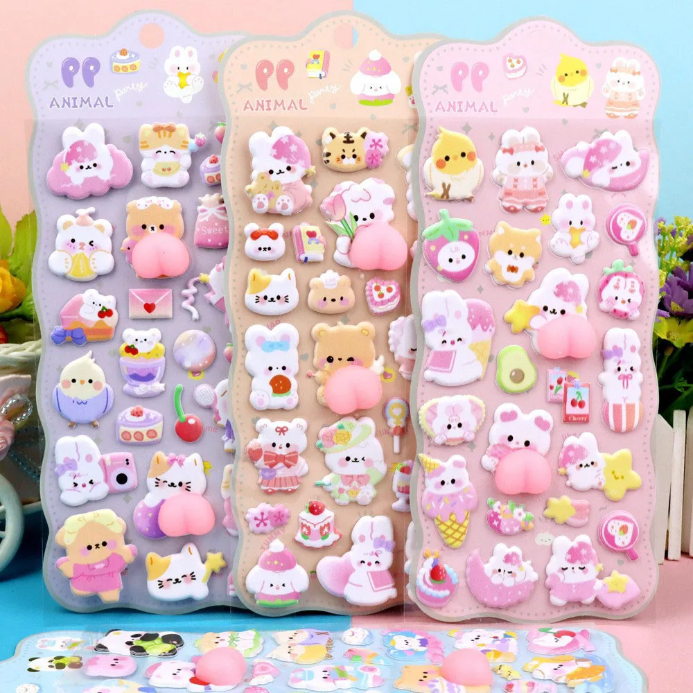 2/4 Pieces 3D Soft Cute Butt 3D Cartoon Animal Sticker Children Girls DIY Scrapbook Phone Case Paster Decals Cute Puffy Stickers