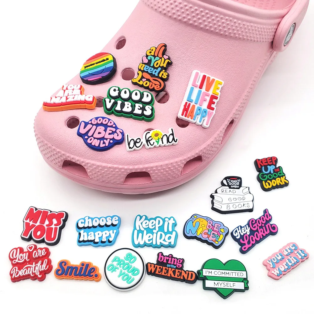 Slipper Sandal Charms Decoration PVC Inspirational Phrases Series Shoe Decorations Garden Shoe Accessories Fit Crocs Jibz Gift