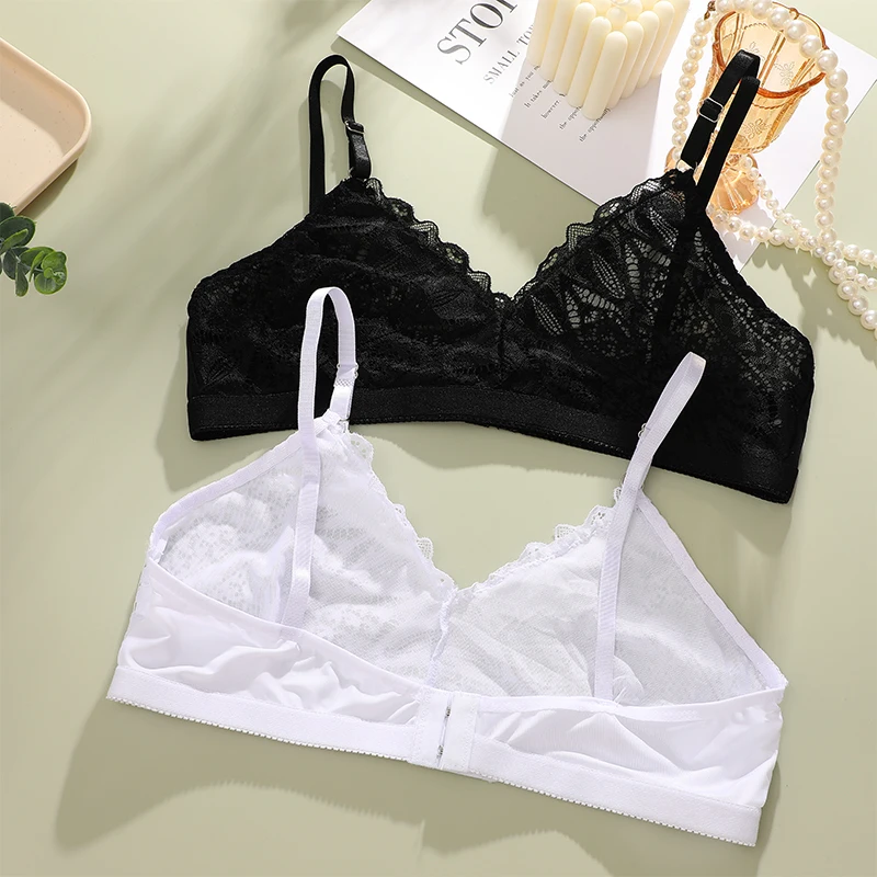 2PCS Sexy Lace Bra Set Women Transparents Lace Set Sexy Bralette Sexy Tops Girls Fashion Brassiere Basic Stretchy Tank Crop Top