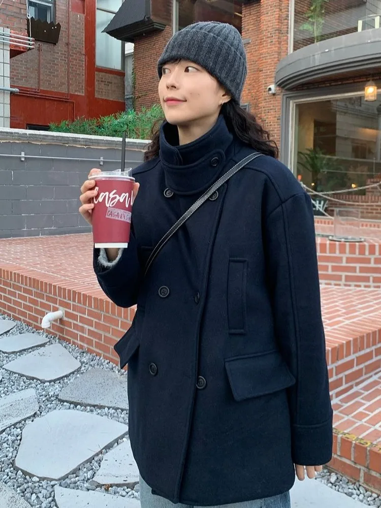

Корейское модное высококачественное хлопковое шерстяное пальто, женское зимнее пальто Новой Англии на одной пуговице, теплое женское пальто Sli