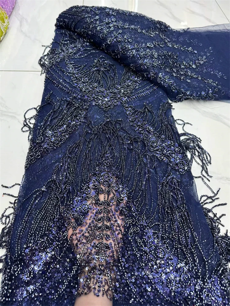 

Luxury Sequins 3D Lace Fabrics African Lace Fabric 5 Yards High Quality 2026 Embroidered Comb Beads Lace Fabric for Party Dress