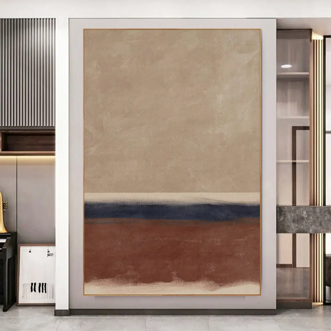 Large Abstract Textured Handmade Painting Mustard Yellow Abstract Painting Mid Century Modern Wall Art Beige Painting Home Art