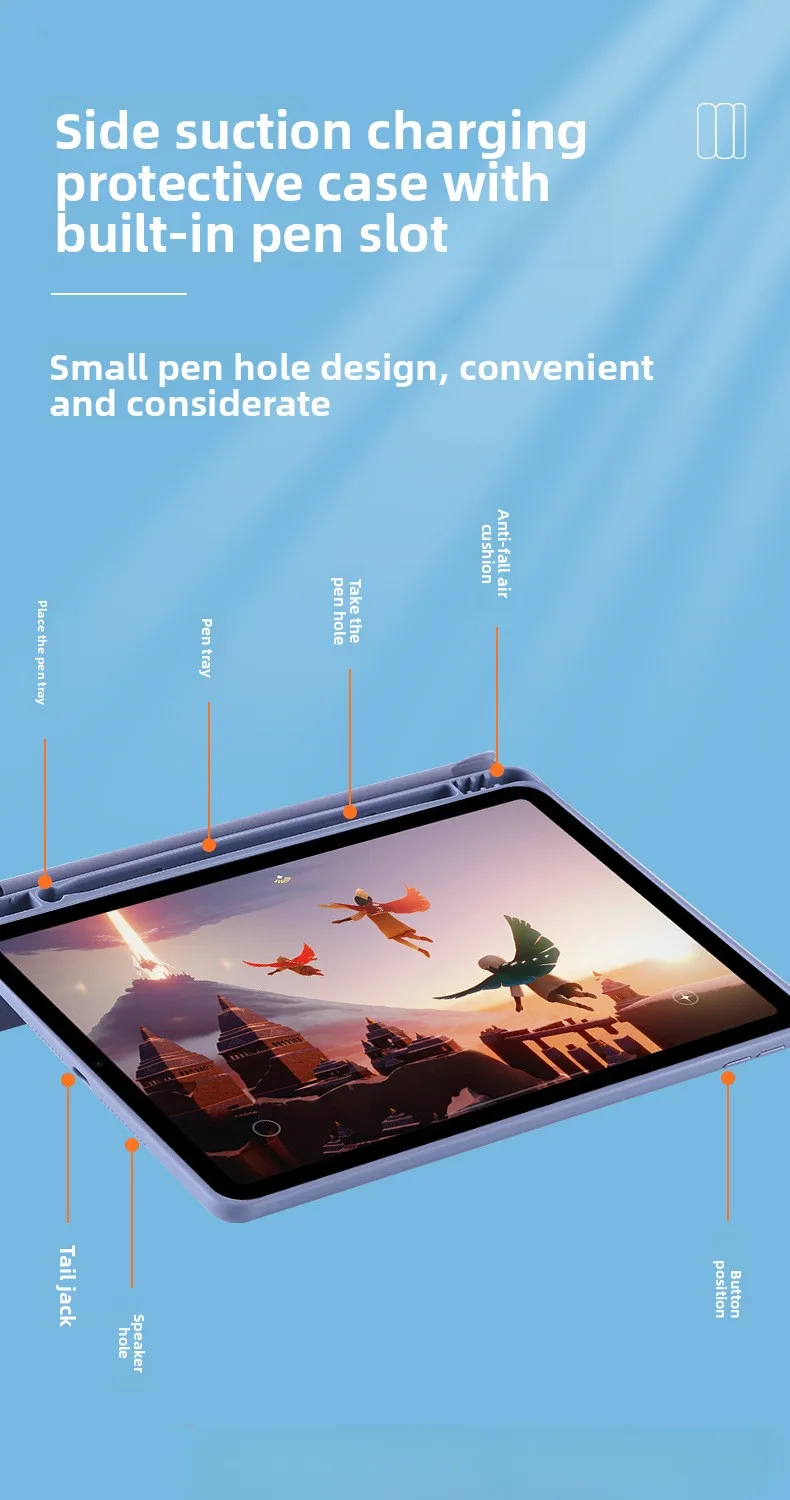 Für iPad 10.9 Schutzhülle mit Stiftschlitz Pro11 Acryl Air5 Hart Pro12.9 Dreifach faltbares Leder – Detail 3