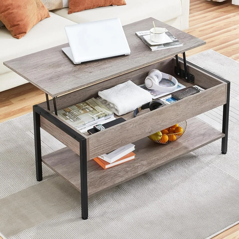 Lift Top 41 in Coffee Table with Hidden Storage Compartment, Wooden Lift Up Central Table for Living Room