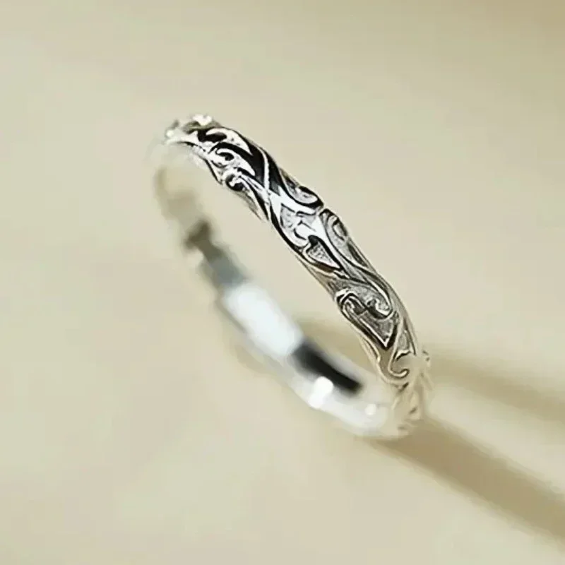 Metal Silver Color Caved Pattern Women Thin Rings Temperament Wedding Bands Accessories Fashion Versatile Jewelry 2026