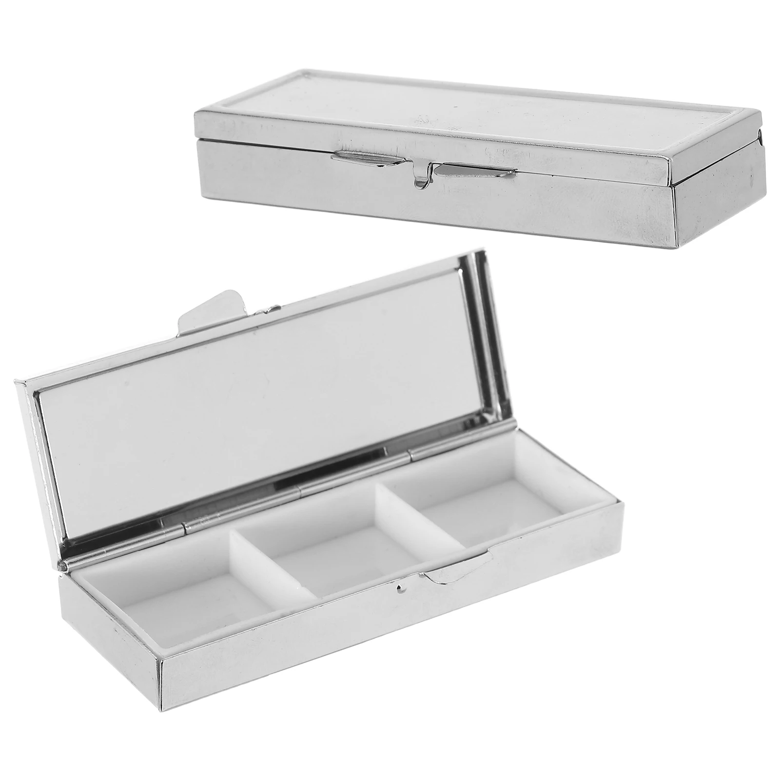 

2pcs Multicompartment Metal Pill Box Daily Case Small Medicine Container Portable Travel Organizer Silver Color
