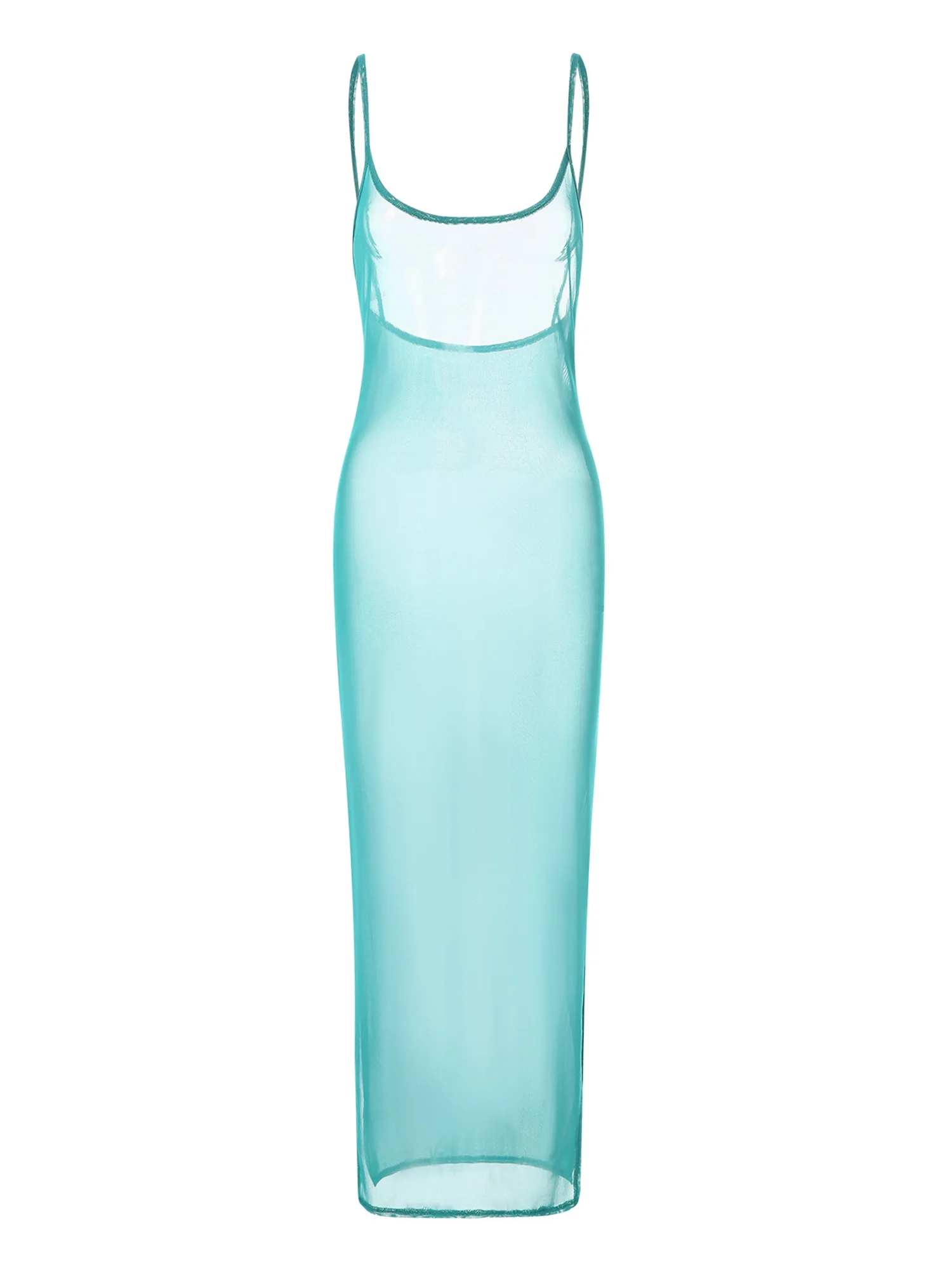 Abito da donna con fionda Abito con spacco trasparente scollato con cinturino per spaghetti per feste in club