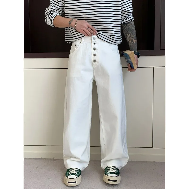 

Spring Summer Retro Curved Knife Jeans Korean Version Men's Loose Straight Leg Denim Pants Wide Leg Casual Trousers High Street