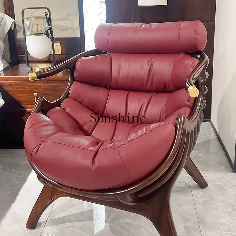 

New Chinese leather sofa solid wood leisure living room balcony creative special-shaped armchair