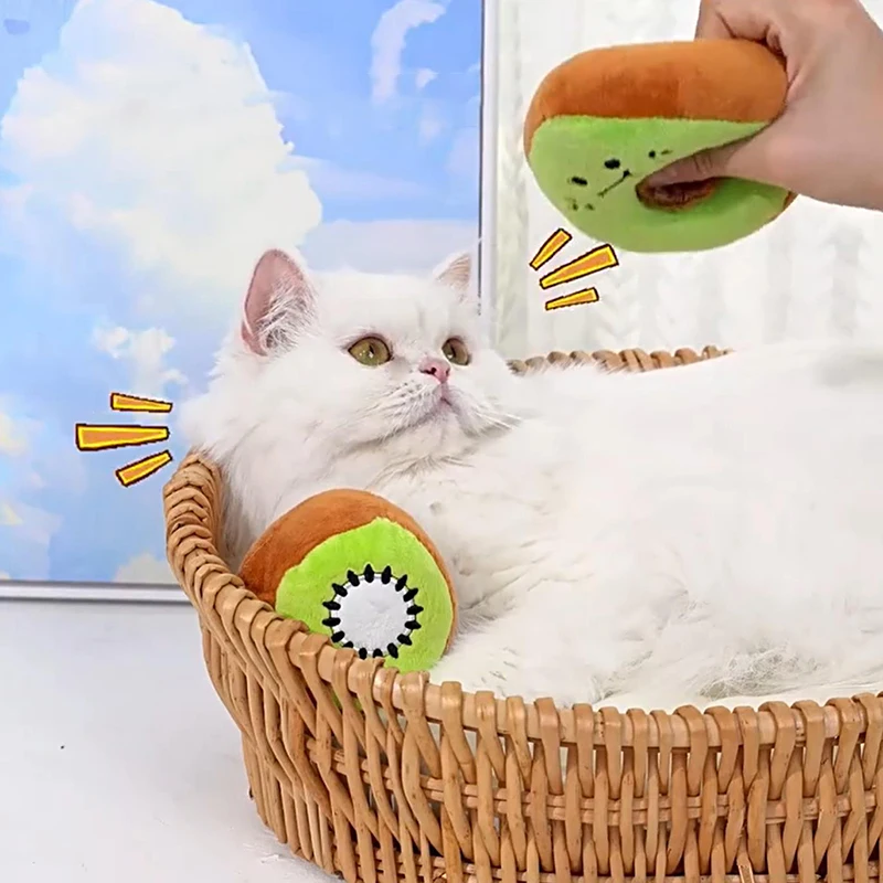 

Pet Plush Toy Avocado Kiwi Sound Toy Teeth Grinding Cleaning Teeth To Relieve Boredom Little Dog Cat Chew Bite Resistant Pet Toy