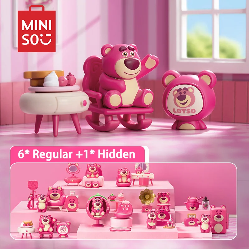 Caja ciega de personajes de Disney MINISO, serie Lotso's Room, muñeca de escritorio, caja misteriosa, modelo Kawaii, juguetes para niños, regalo de vacaciones genuino