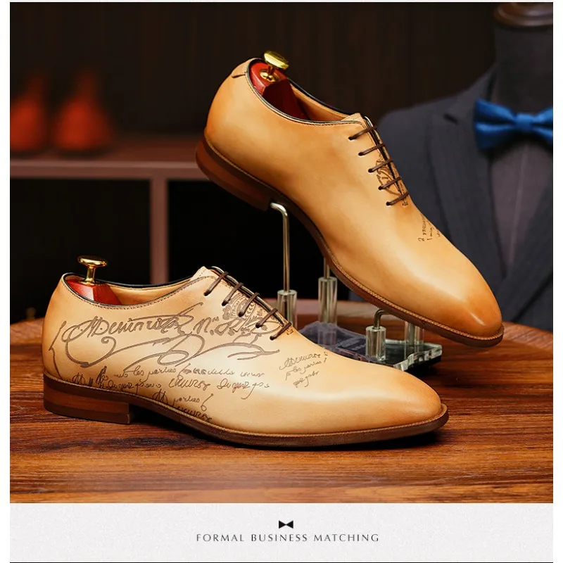 2024 Luxury Brand Men Leather Shoes Lace Up Pointed Toe Mixed Colors Brogues Oxford Mens Dress Shoes Wedding Office Shoes Men