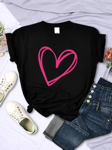 Plus rozmiar różowy nadruk w kształcie serca koszulka damska odzież osobowość casualowe t-shirty całkowicie matematyczne z krótkim rękawem kreatywne damskie topy z okrągłym dekoltem
