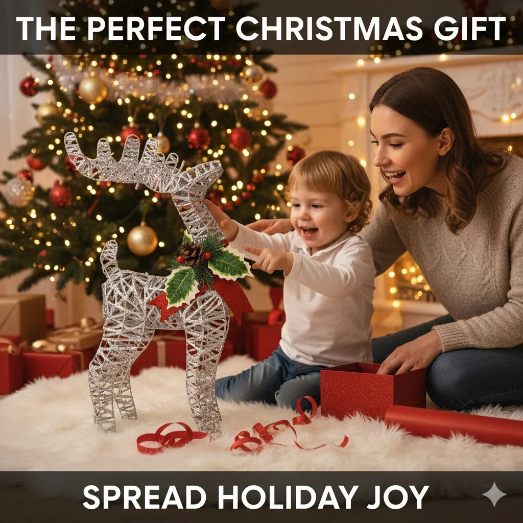 

LED Lighted Golden Reindeer Decoration Iron Deer Ornament For Christmas Garden Yard Scene Setup Home Festive Holiday Decor