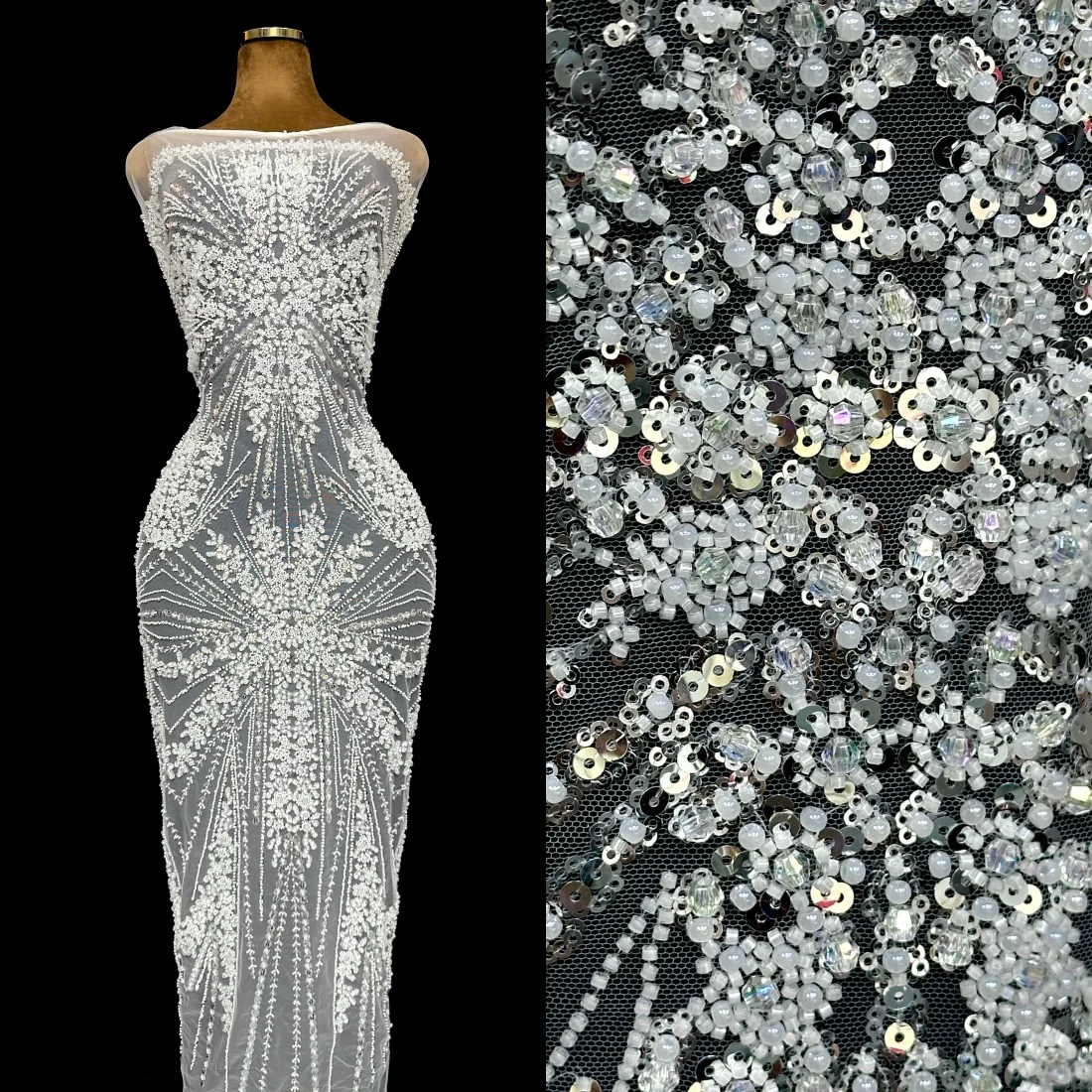 Elegant African Groom Beaded Sequins Lace Fabric 2026 French Heavy Lace Fabric Nigerian Lace Wedding Party Dress Sewing