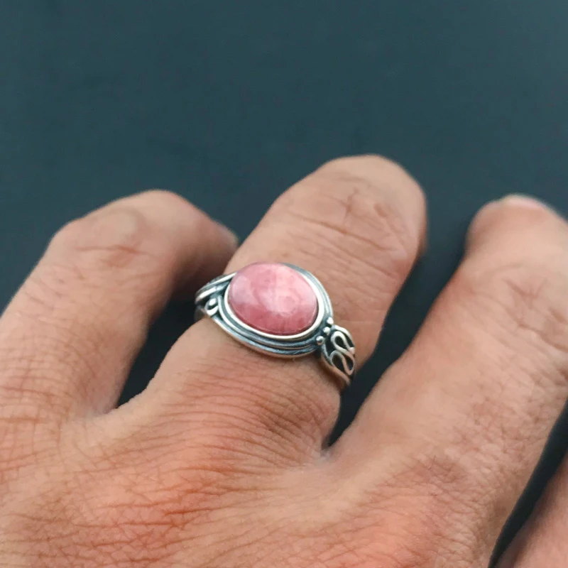 CSJ Natural Rhodochrosite Rings 925 Sterling Silver Precious Gemstone Fine Jewelry Wedding Engagment for Women Lady Gift