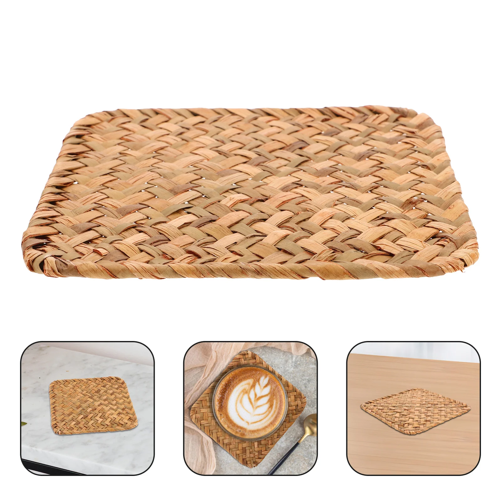 

14x14 Cm Seagrass Woven Placemat Retro Style Table Mat Non-Slip Heat Insulated Kitchen Dining Room Decor Placemats for Cups
