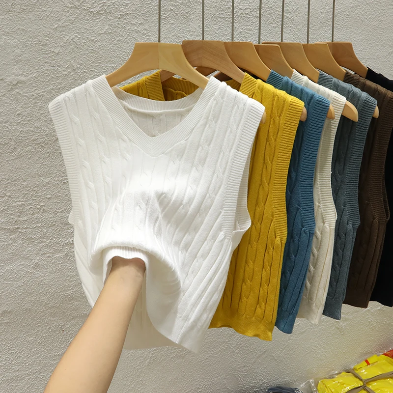 Gebreide Vrouwen Trui Vest Nieuwe Mouwloze V-hals Wit Zwart Gebreide Trui Vest Vrouwen Tops Outerwears Sueters De Mujer 2025Q1006