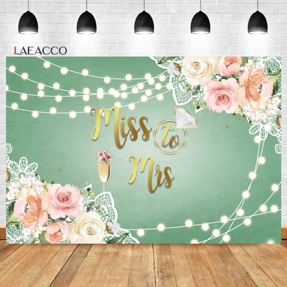 Laeacco Miss to Mrs Photography Backdrop Pink Floral Ring Bridal Shower Bride to Be Engagement Portrait Cusotmized Background