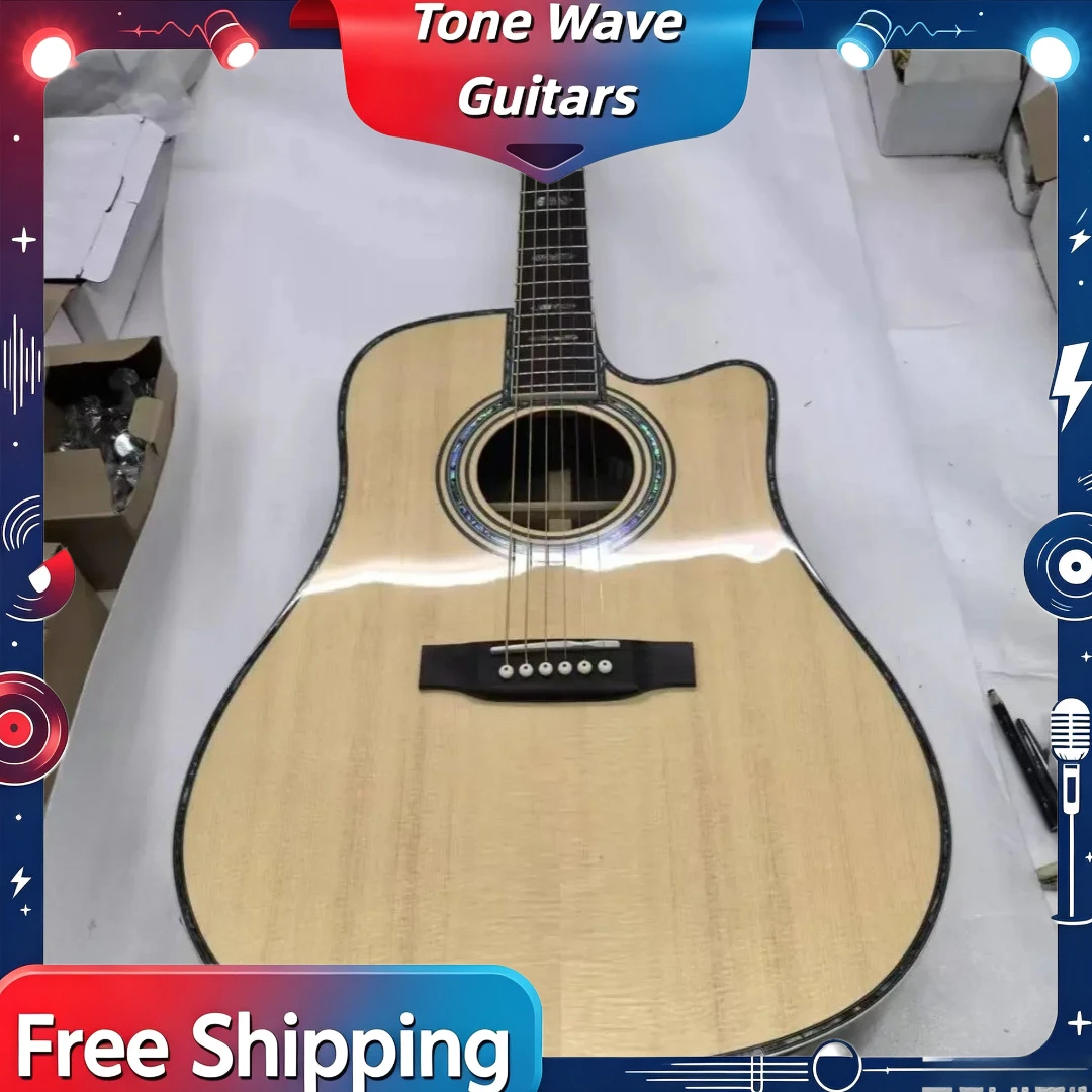 NEW D45 D Bucket Missing Corner Wooden Folk Guitar Abalone Shell Inlaid with Sound Hole Ring Beginner Unisex Free Shipping