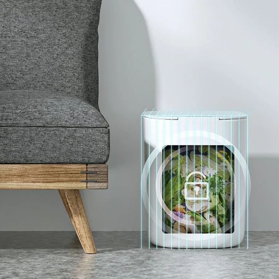 

White Intelligent Touchless Sensor Trash Can with OdorAbsorbing Deodorizer Area