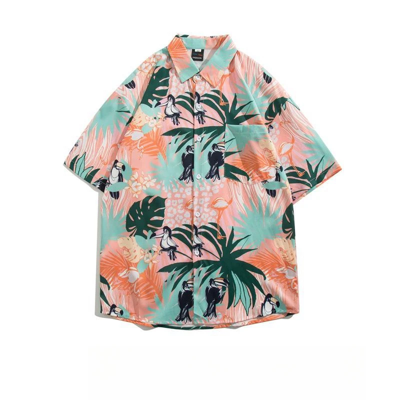 

Men's Summer Seaside Short Sleeve Print Shirt Fashion Retro Hawaiian Beach Travel Casual Versatile Handsome Floral Shirt Coat