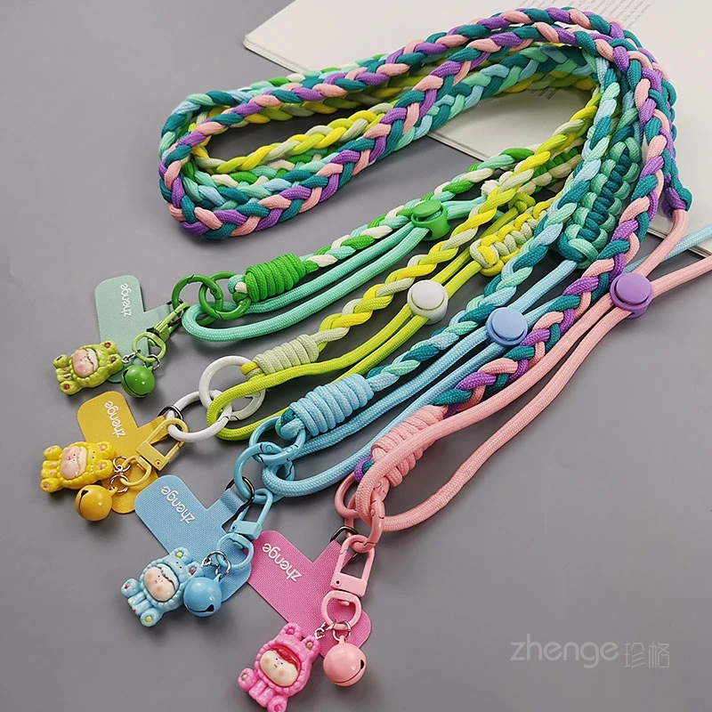 

Подвесная веревка для мобильного телефона для женщин, регулируемая подвесная шея через плечо, тканый ремешок с длинным хвостом, веревка