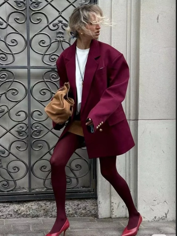 Medias sexis Vintage Borgoña 100D moda pantimedias para mujer otoño medias súper elásticas vacaciones fiesta Leggings 2025