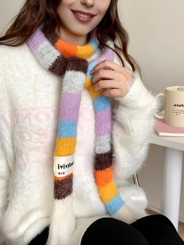 Bufanda fina y larga a rayas coloridas para mujer, bufanda decorativa que combina con todo, nuevo diseño, otoño e invierno
