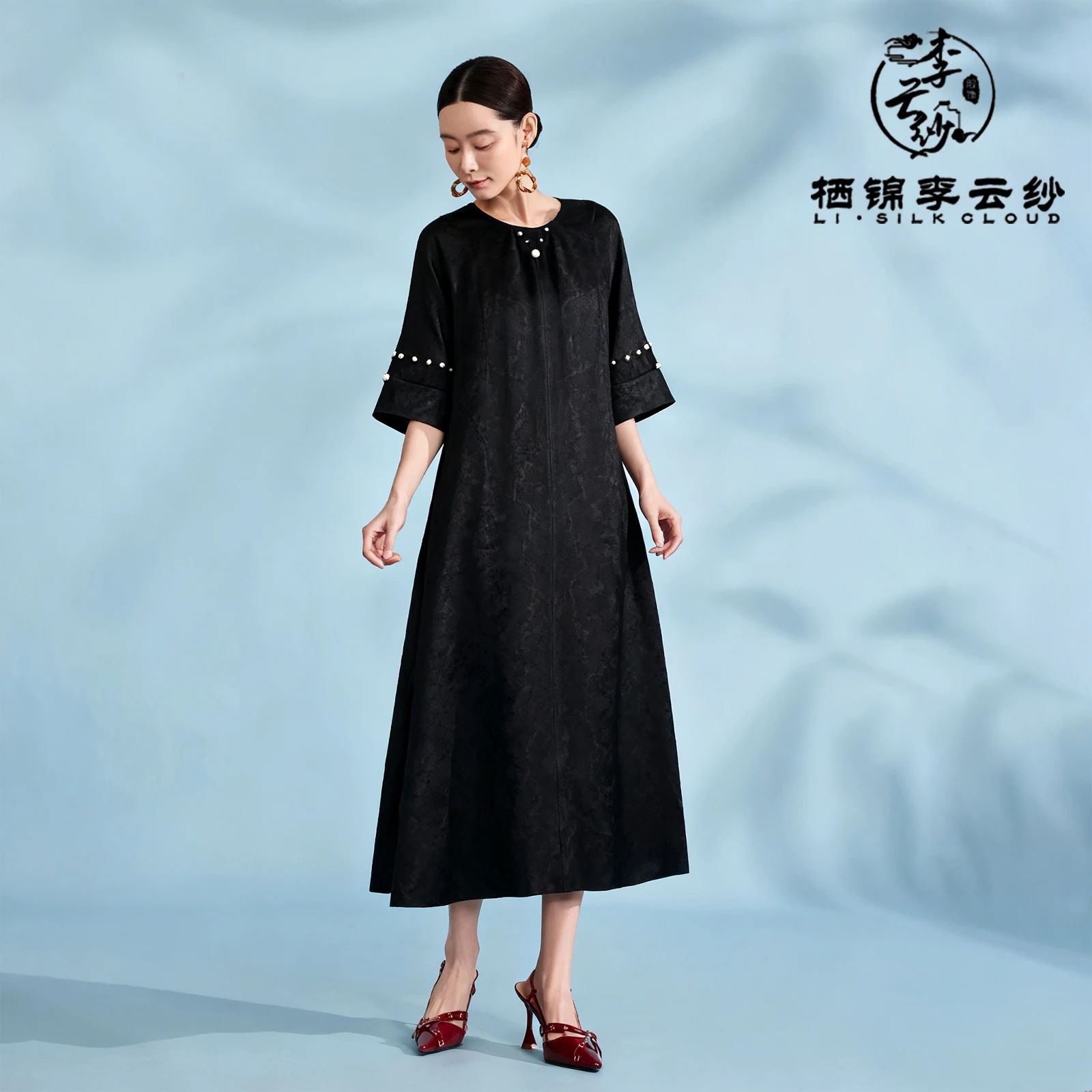 

LI SILK CLOUD Silk Xiangyunsha Women's Dress - 100% Silk，Soft Breathable, Elegant Gown Guangdong Black Pearl Gambiered