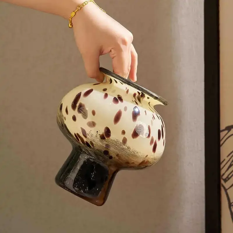 Retro Leopard Print Glass Vase Glass Vessel Table Decoration Flowers Arrangement Hydroponics Floral Vases Room Wedding Decor