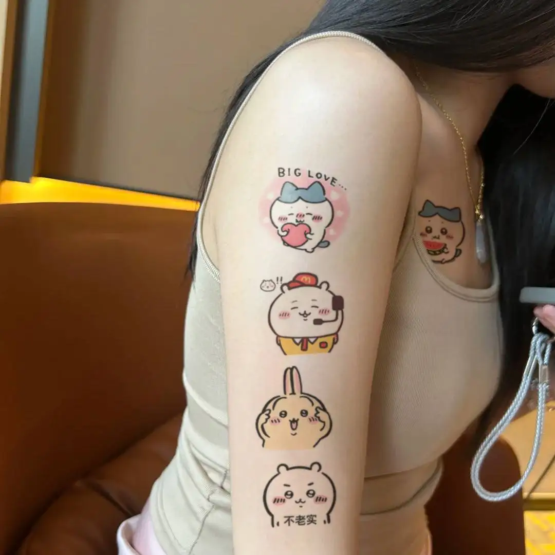 Chiikawa Kawaii Temporary Tattoos,Waterproof Cute Anime Fake Tattoos for Arm, Realistic Colorful Body Stickers for ,Ins Style